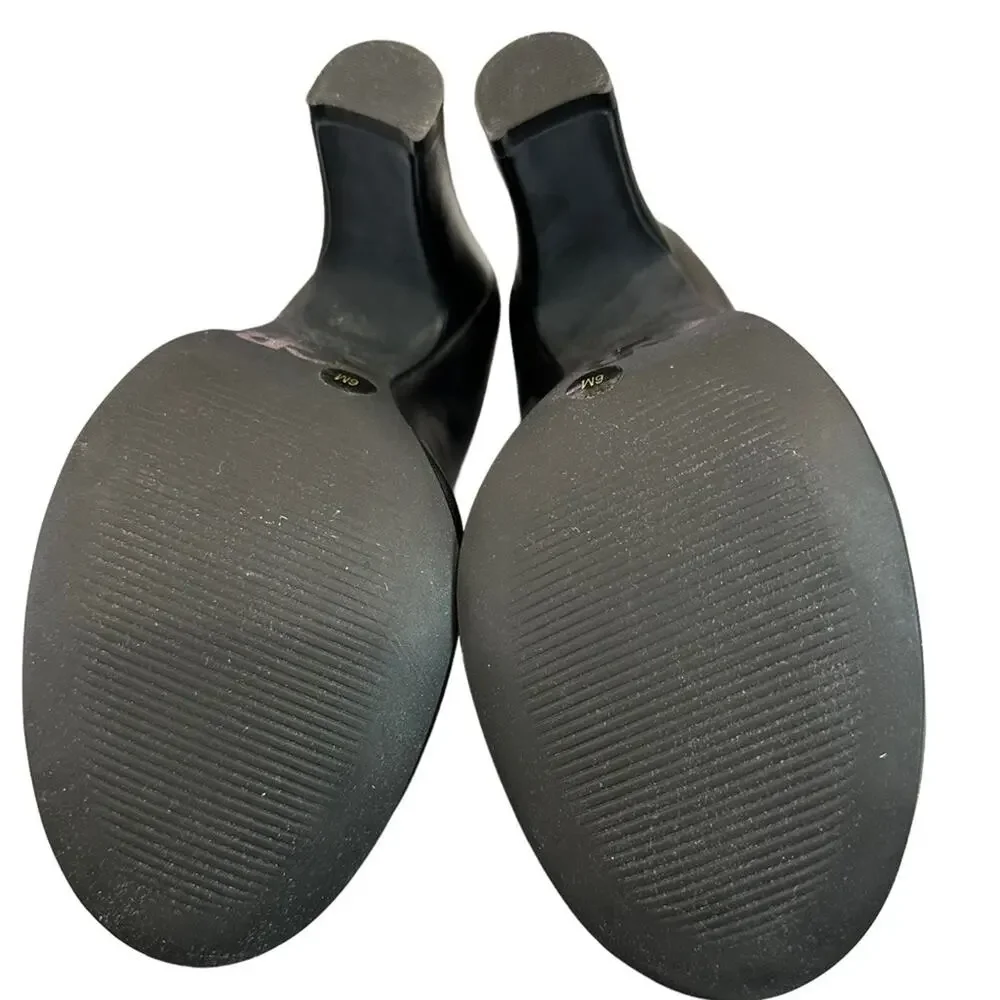 GIANNI Bini black‎ leather highstep rounded toe retro look pumps size 6 - Picture 6 of 8